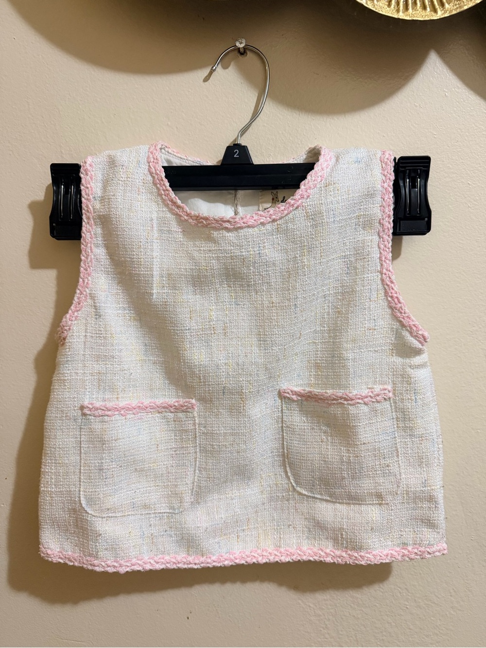 Zara White Tweed Vest with Pink Trim - Kids Matching Sets Underwear